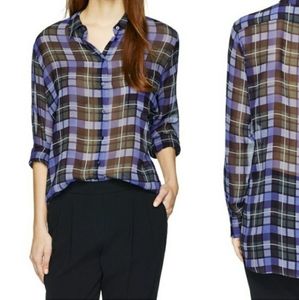 Babaton 100% Silk Plaid Blouse